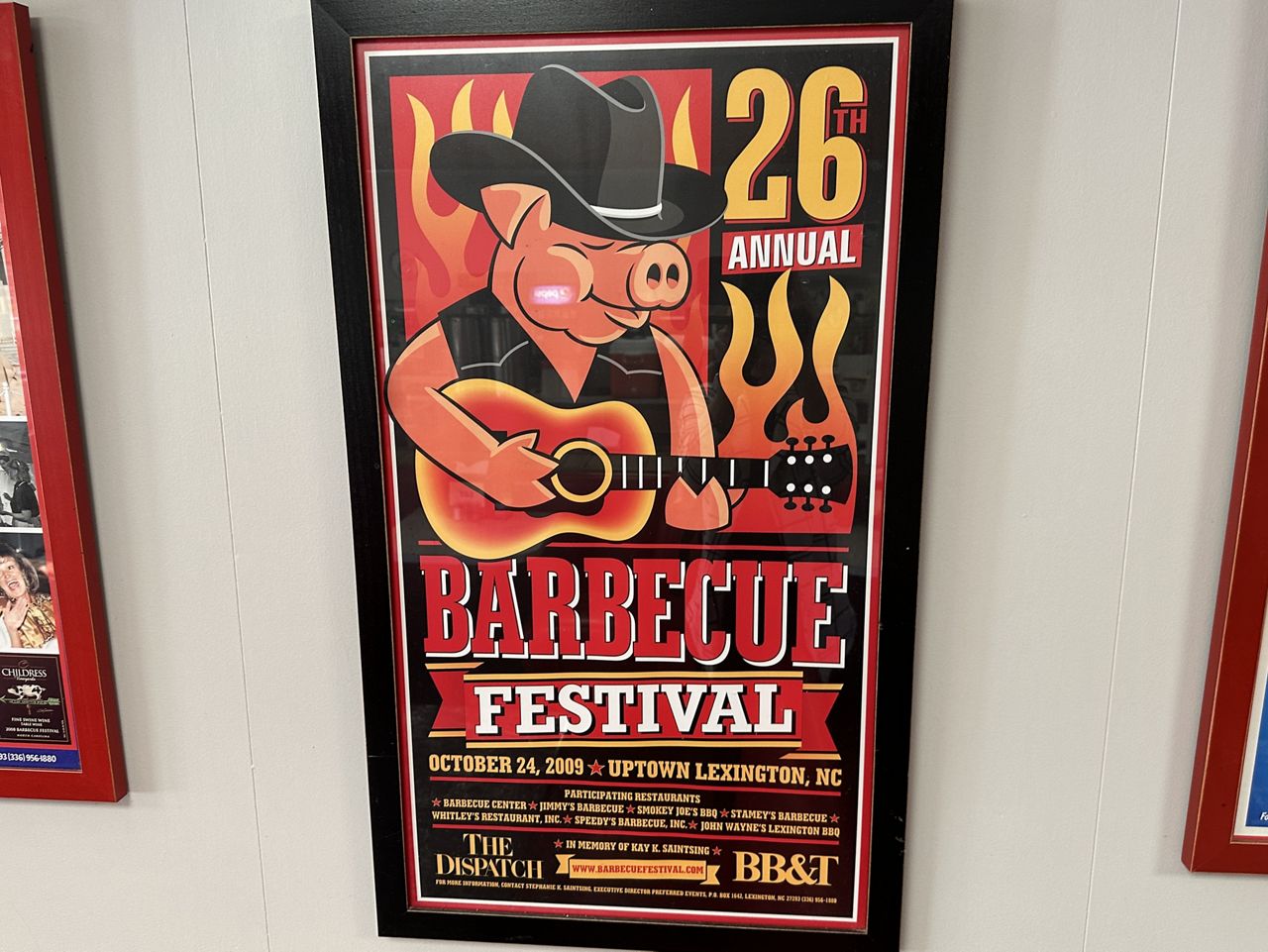 The 26th Barbecue Festival poster inside the Bar-B-Q Center's dinning room.